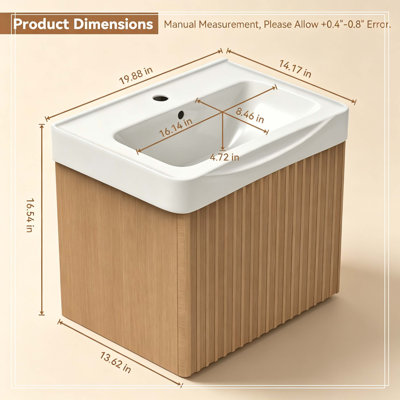 Wall Mount20" White Bathroom Vanity with Ceramic Sink with one faucet holes, Cabinet Soft close doors Pre-installed and completed