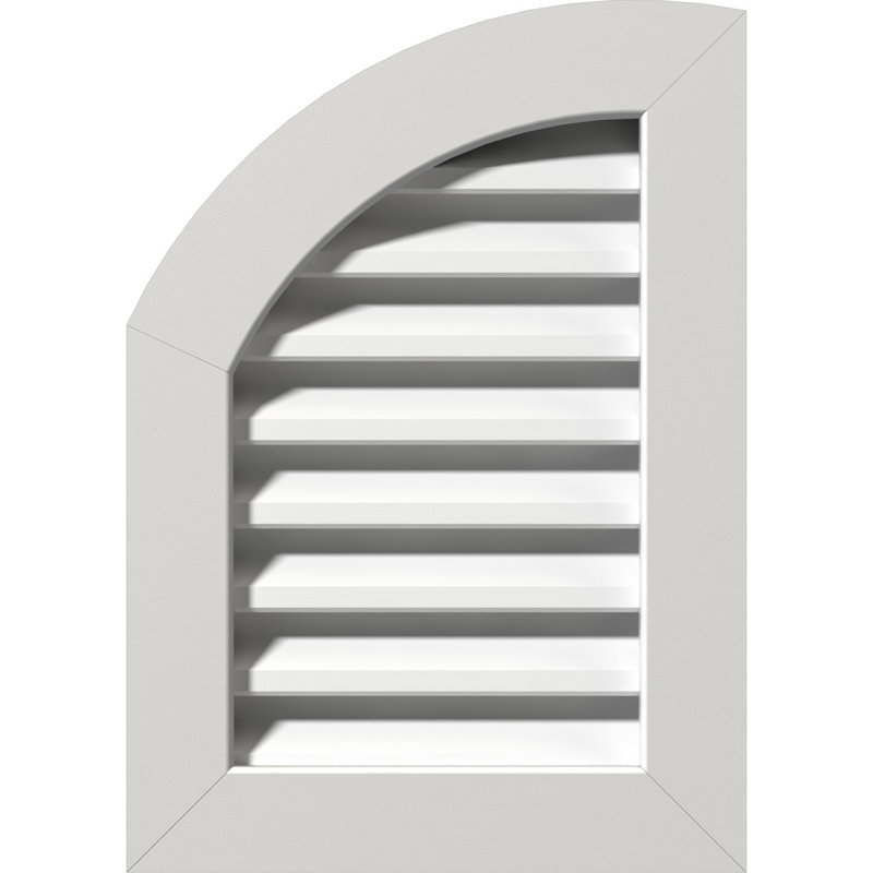 Évent en PVC à pignon rond supérieur gauche avec cadre plat blanc, H 31 po x l 17 po x P 3 po