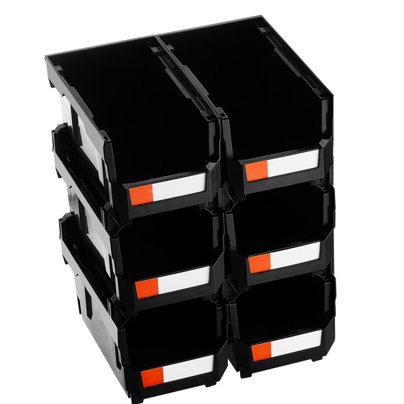Paquet de 6 bacs empilables en plastique noirs de 14,8 po x 8,5 po x 7,1 po, idéaux pour organiser les articles de garage et de garde-robe - Économie de rangement efficace