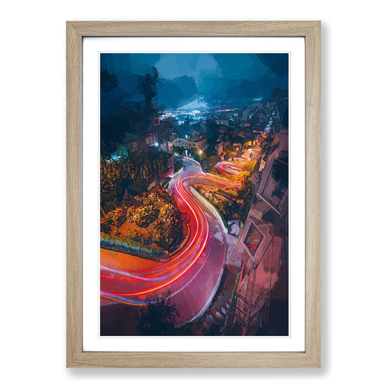 Top of Lombard Street in San Francisco in Abstract - Picture Frame Graphic Art Print, Oak, 76cm H x 50cm W x 2cm D