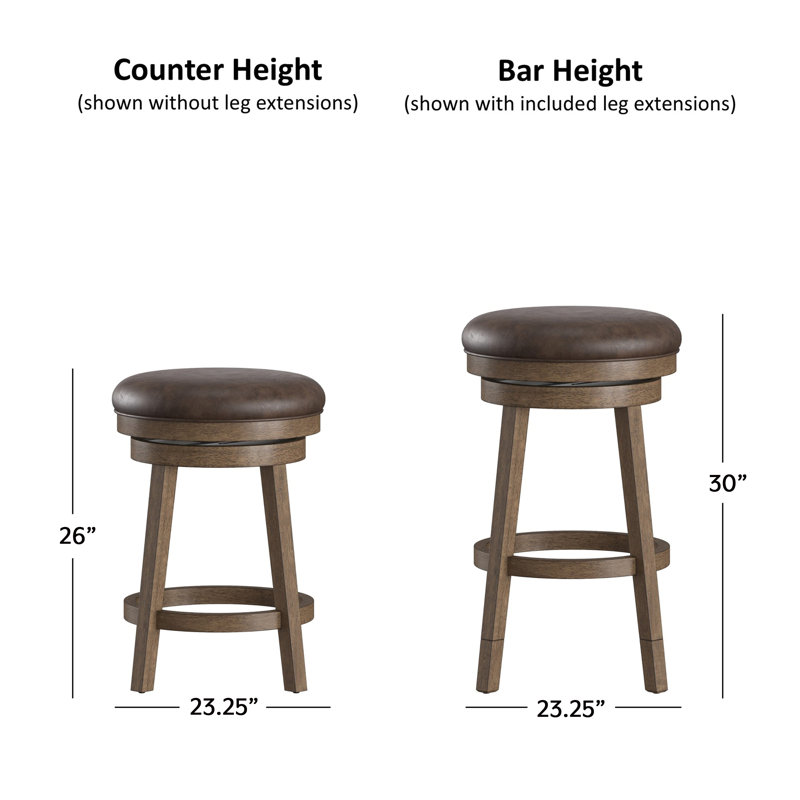 Carstens Wood Backless Adjustable Height Swivel Stool With Round Seat, Light Walnut With Chocolate Brown