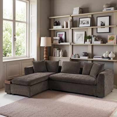 Sectional Sofa 93.7" L-Shaped Sofa Upholstered Sofa Couch With Wooden Storage Compartment For Living Room