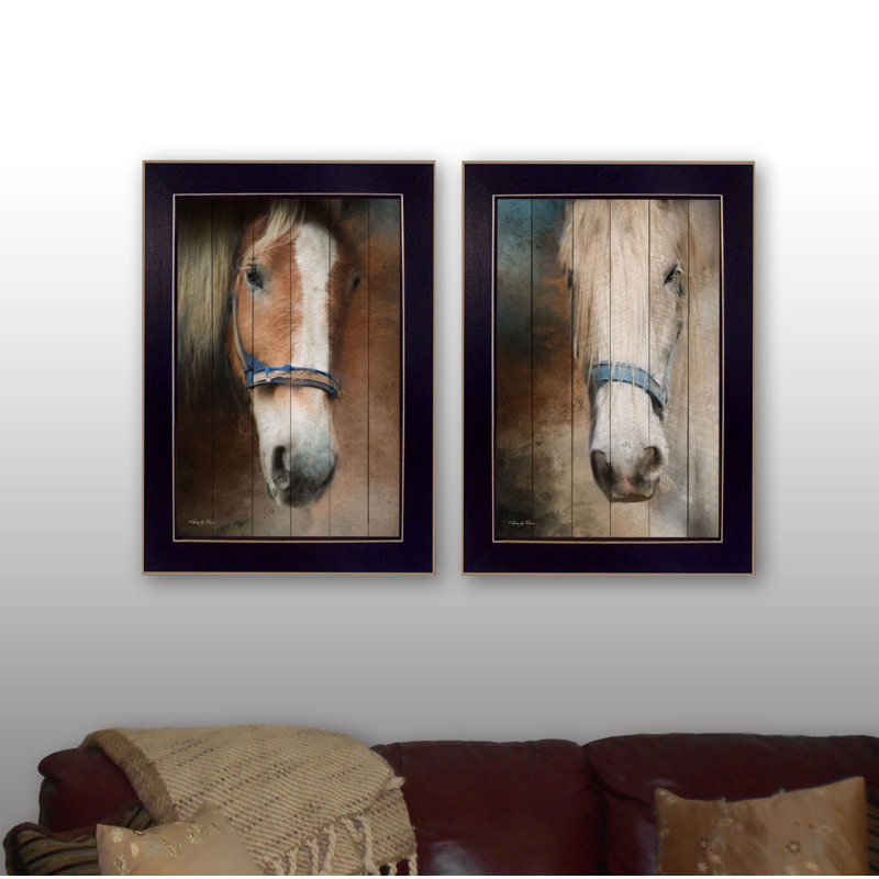 «Two Horses Vignette», art mural encadré pour le salon et la maison par Robin-Lee Vieira