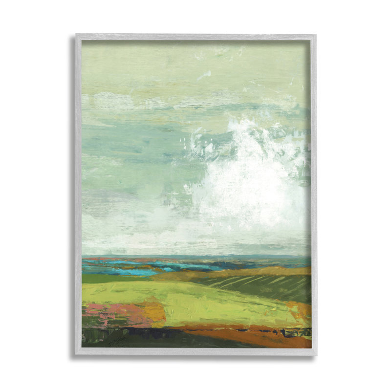 Abstrait campagne délavée, nuages vert, ciel par Suzanne Nicoll - impression, H 14 po x l 11 po, Estampe numérique Farmhouse