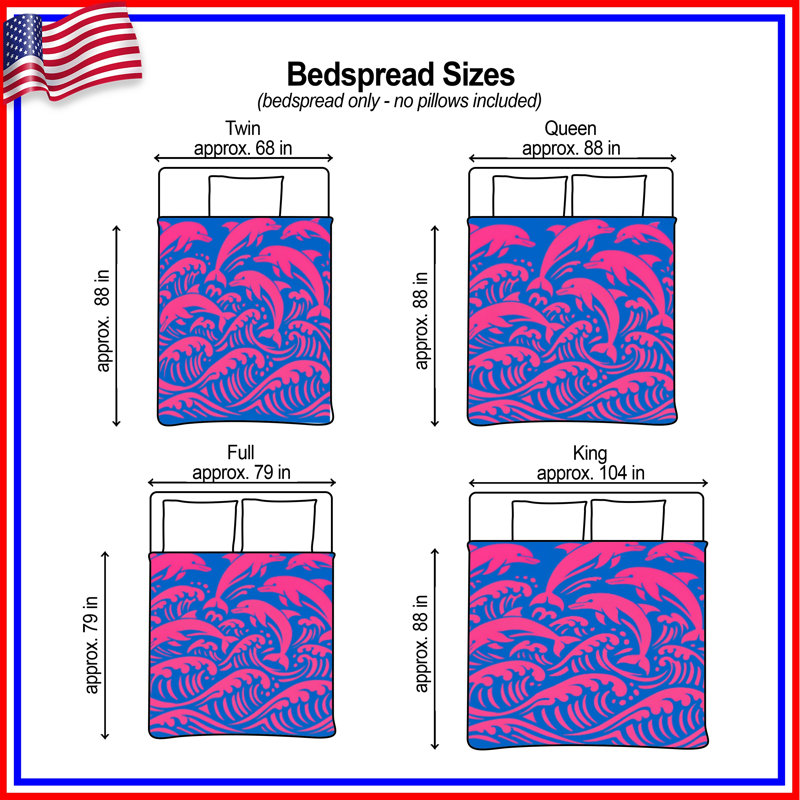 Pink Dolphins Waves Quilted Thin Bedspread, Twin