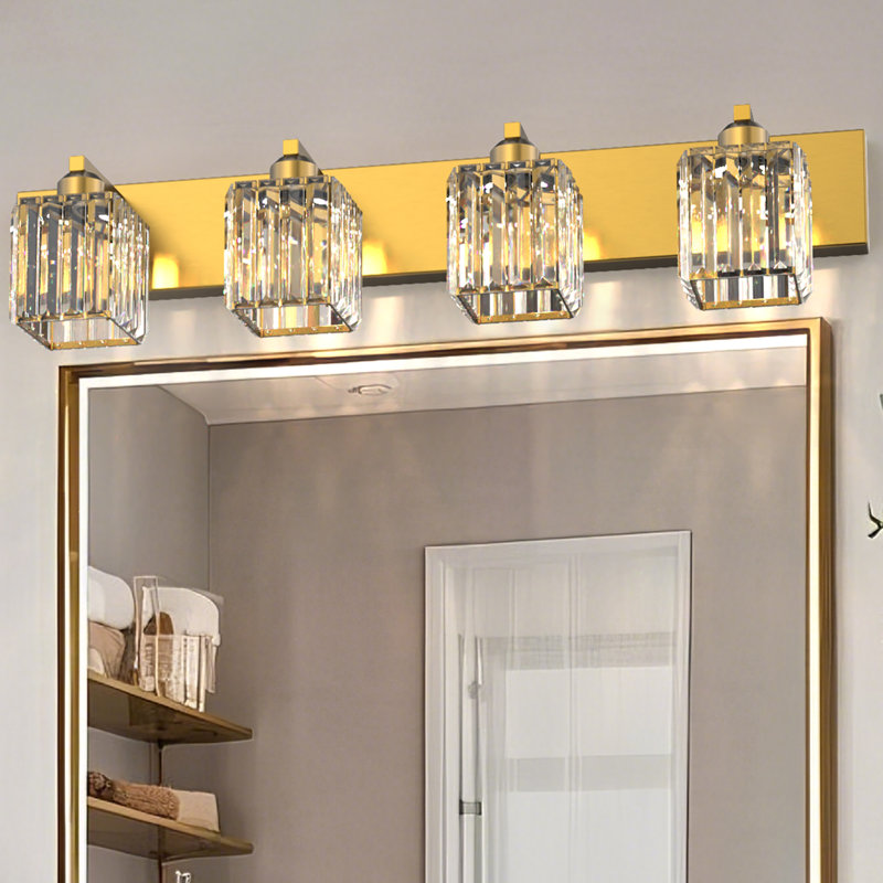 4-Light Dimmable LED Vanity Light With Crystal Accent, Antique Brass