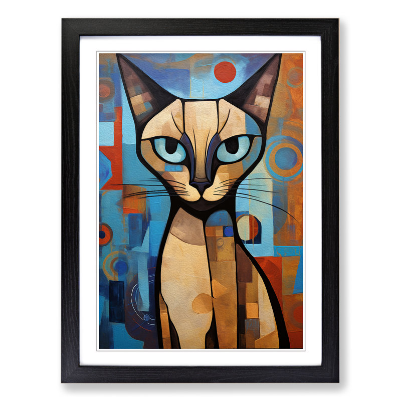 Siamese Cat - Single Picture Frame Print on Wood, Black Framed, 34cm H x 25cm W