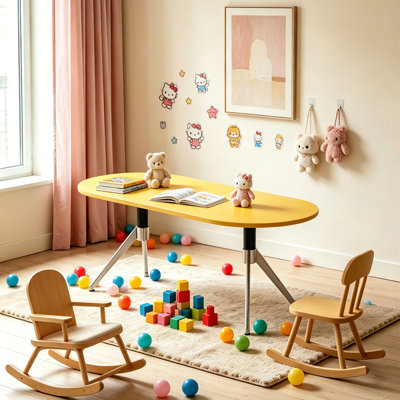 Bureau minimaliste ovale de 62,99 po de largeur, table de bureau élégante avec pieds en métal anti-vacillement pour les petits coins du bureau à domicile