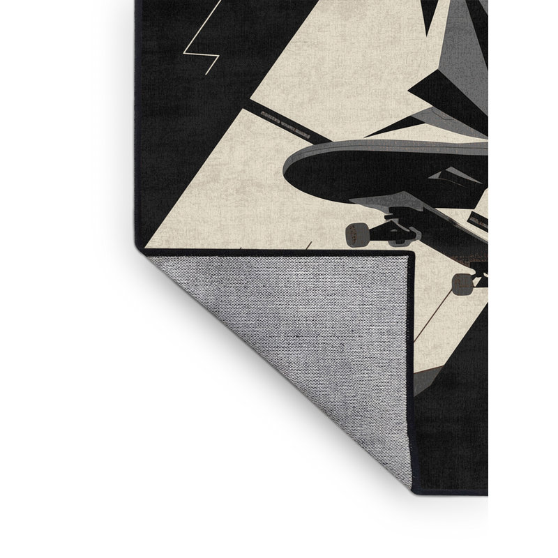 Machine Washable Auburndale Street Skater Grind Modern Geometric Rug in Black – Black Binding, 3x5