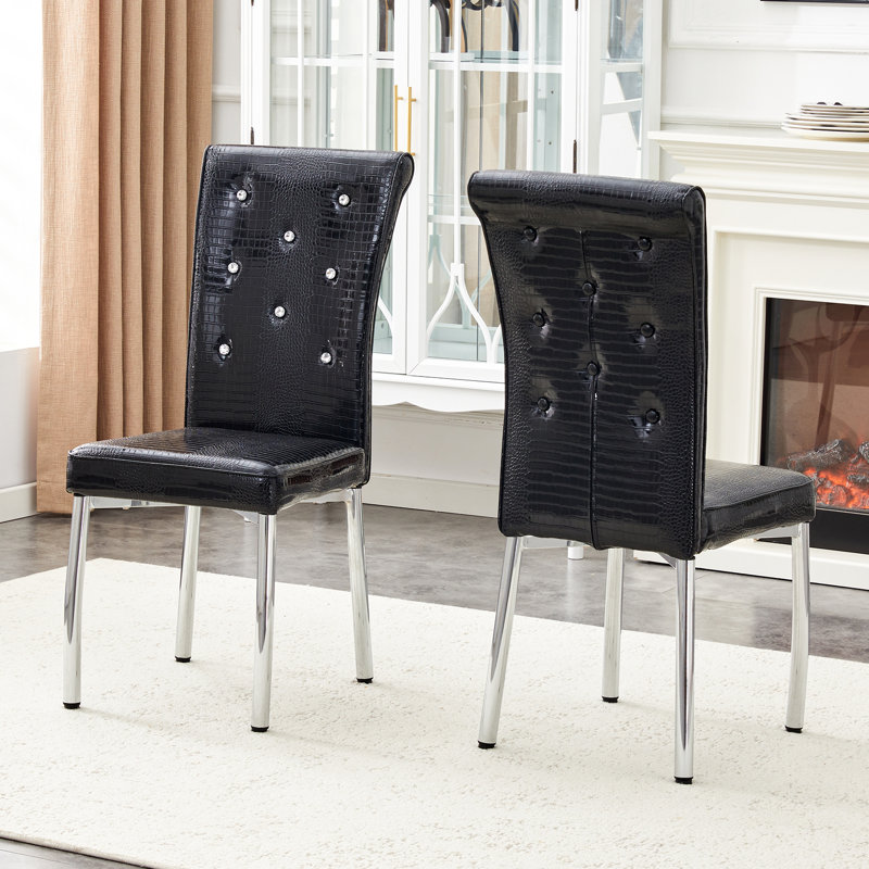 Chaises de salle à manger modernes avec ensemble de ressorts rembourrés en similicuir, 2, Noir, Argent argent