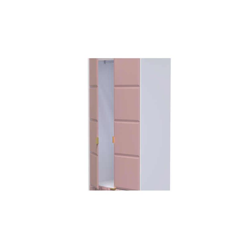 Fully Assembled 3 Door Wardrobe, 197cm H x 74cm W x 53cm D, Pink/White
