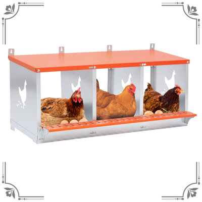 Orange 3 - Bay Wall Mounted Metal Nest Box For And Ducks, Heavy Duty Galvanized Steel, Hen Shaped Holes Airflow, Quick Egg Collection, Natural Coconut Fiber Nesting Pad Ventilation Holes,