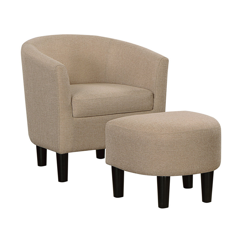 Anges Upholstered Barrel Chair with Ottoman, Tan Linen