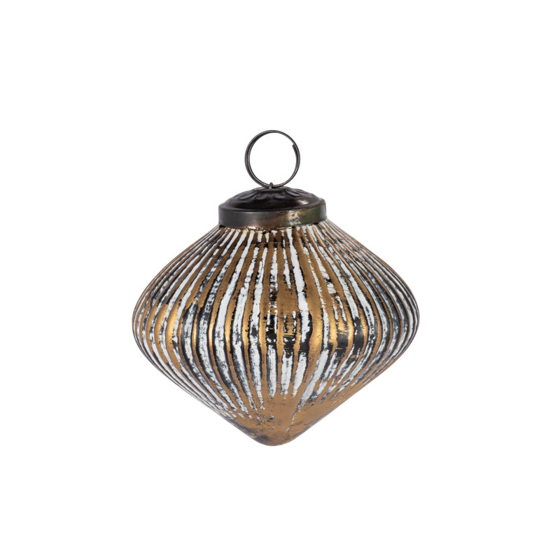 Antique Bronze Glass Ornament, 3"D, 3.7"