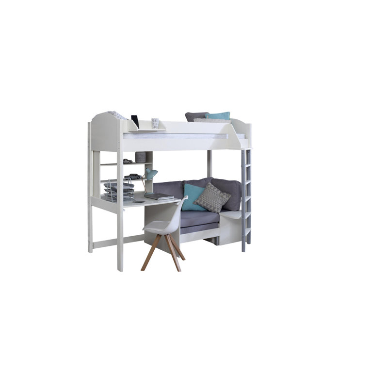 Melodie European Single (90 x 200cm) High Sleeper Loft Bed Bed with Bookcase, Silver, White