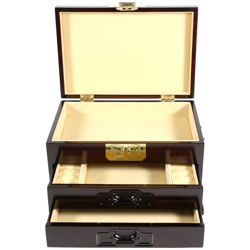Rosewood Oriental Two Drawer Jewelry Box, Dark Rosewood