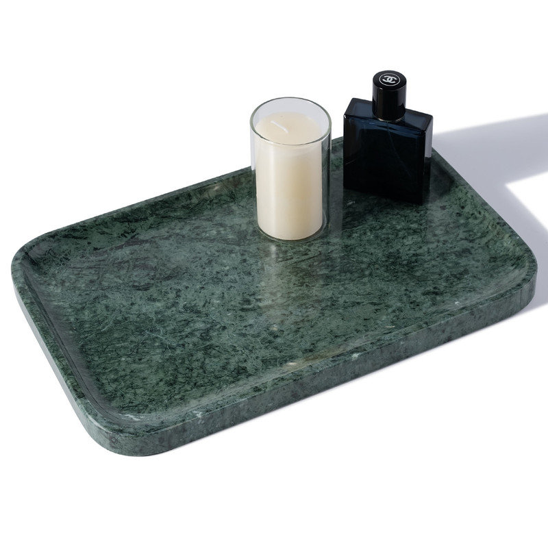 Guein Rectangle Natural Marble Tray,Indian Green