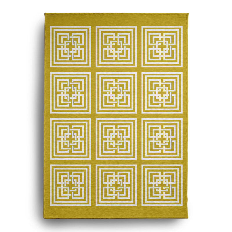 Tapis intérieur / extérieur en chenille tissé à la machine en jaune, Rectangle 3 pi x 5 pi