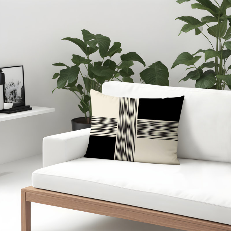 Housse et insert de coussin rectangulaire intérieur / extérieur en polyester filé Cassie, Noir, H 14 po x l 20 po
