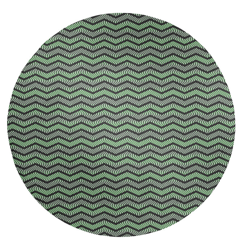 Tapis à chevrons ondulés vert/brun foncé, Rond 5 pi