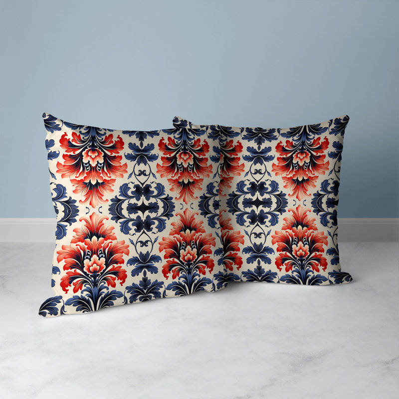 Red and Gray Faux Suede Damask Reversible Throw Pillow, 16" x 16"