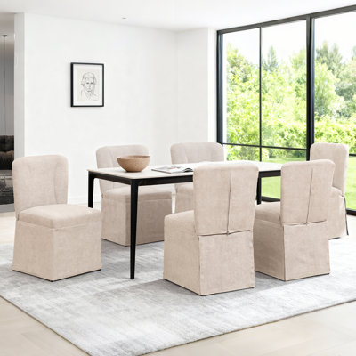 Linen Fabric Padded Upholstered Kitchen Chairs Dining Chairs (Set of 6)