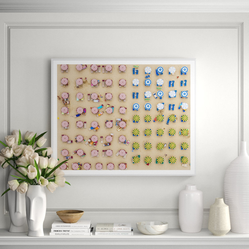 Aerial View Of Sunshades Standing In The Sand Giclee Print by Getty Images, White, 34" H x 42" W x 3.75" D