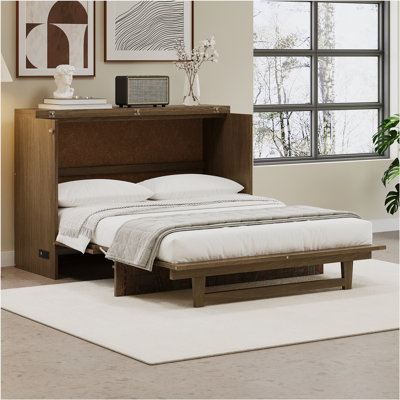 Farmhouse Style Queen Size Cabinet Murphy Bed with Charging Station and Large Storage Drawer -  Farm on table, F0113HBXP-BS701P215529D