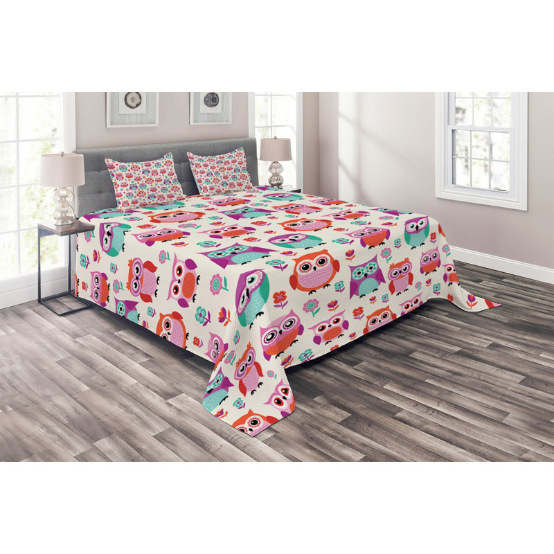 Owl Polyester Coverlet, King Bedspread + 2 Shams