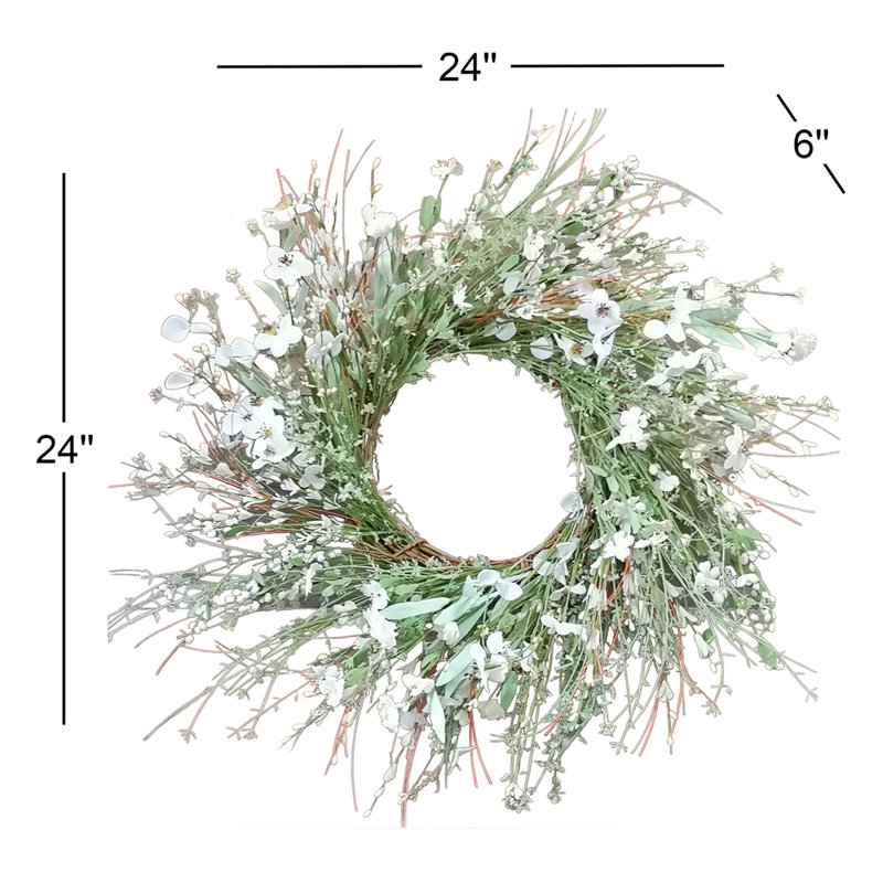 24" Spring White Floral Wreath