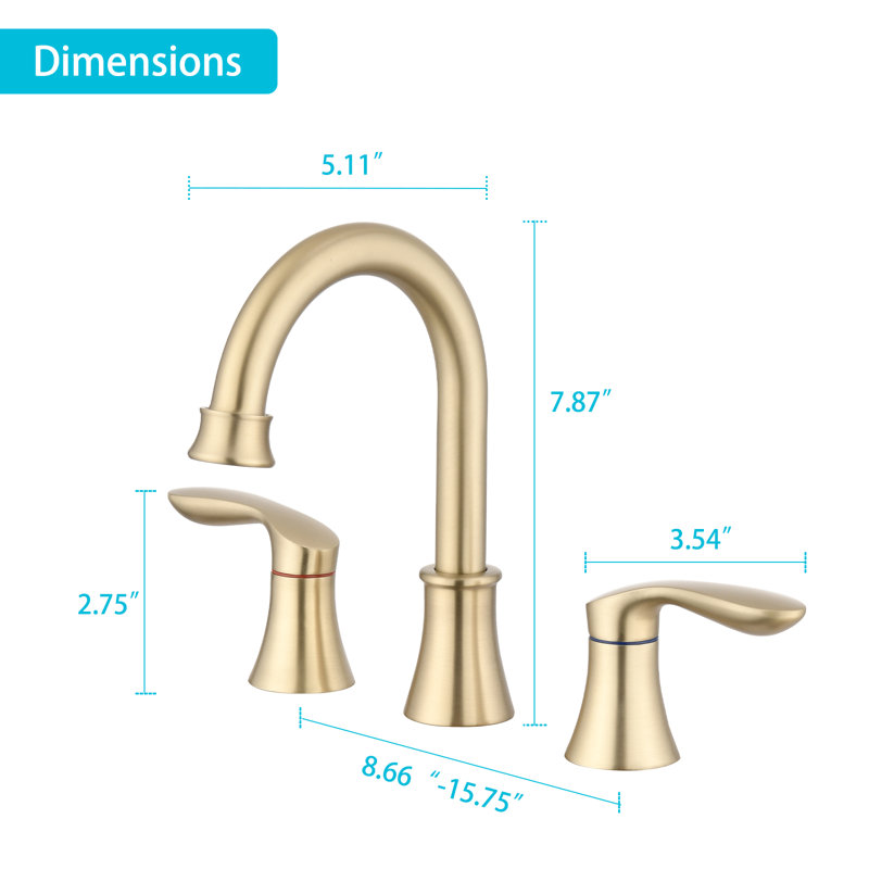 Widespread 2-handle Bathroom Faucet with Drain Assembly, Brushed Gold