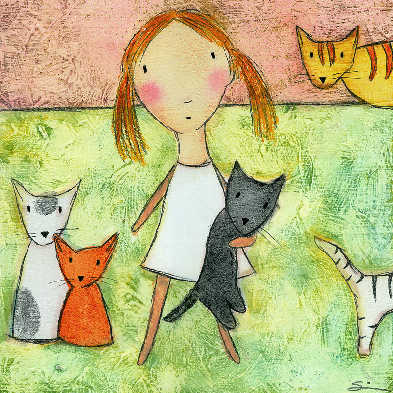 Girl With Cats by Carla Sonheim - Wrapped Canvas Painting, 51cm H x 51cm W