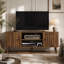 Meuble télé en bois de 55 pouces avec 2 portes à rainure verticale et étagères réglables, centre de divertissement pour salon