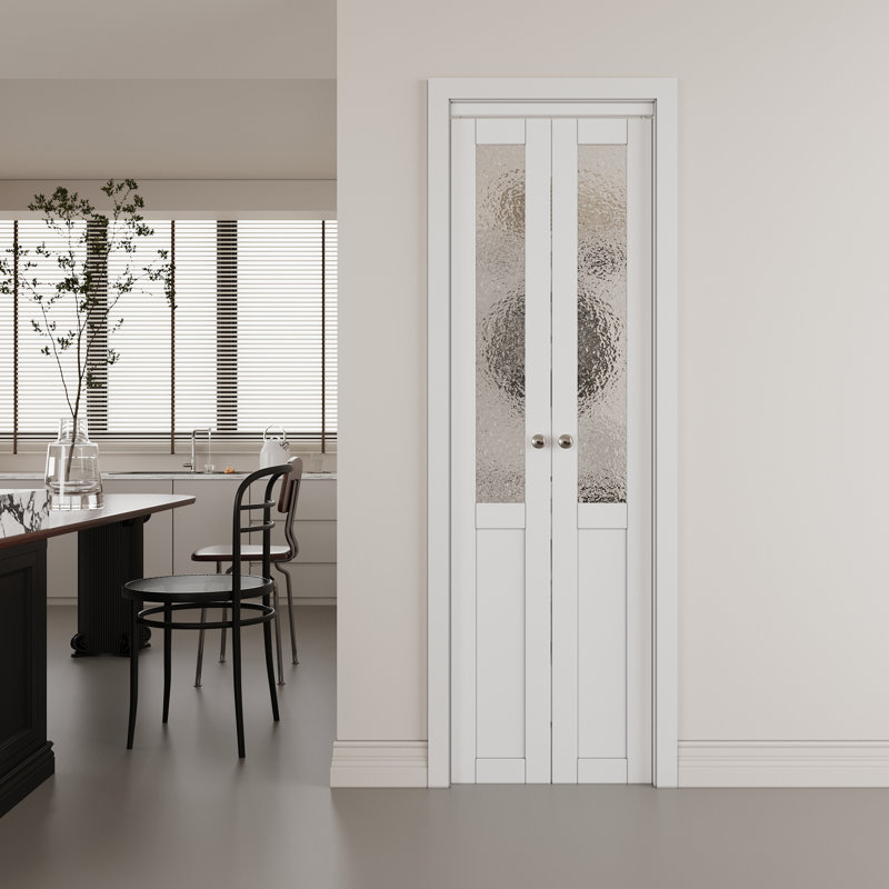 Tempered Wavy Glass and Manufactured Wood Pivot Doors with Hardware Kit, 24" x 80"