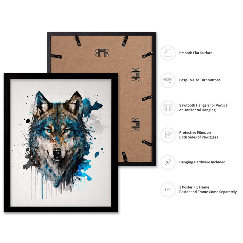 Aquarelle loup arctique, H 08 po x l 10 po, Affiche, Cadre noir