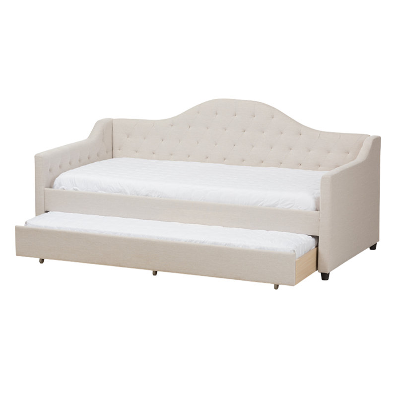 Lit de jour avec couchette en velours Freya, H 31,04 po x l 82,42 po x L 42,39 po, Beige