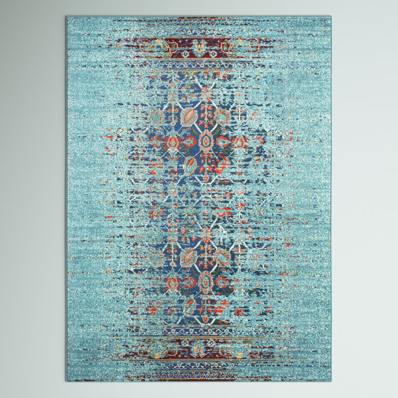 Tapis oriental bleu Hertzler, Rectangle 6 pi 7 po x 9 pi 2 po, Bleu