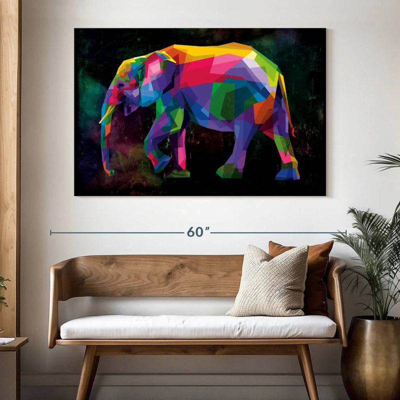 Éléphant géométrique, H 34 po x l 51 po