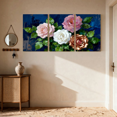 Rose Rose Flower Art Canvas Print Three Panel Set of 3 Canvas Wall Art Prints