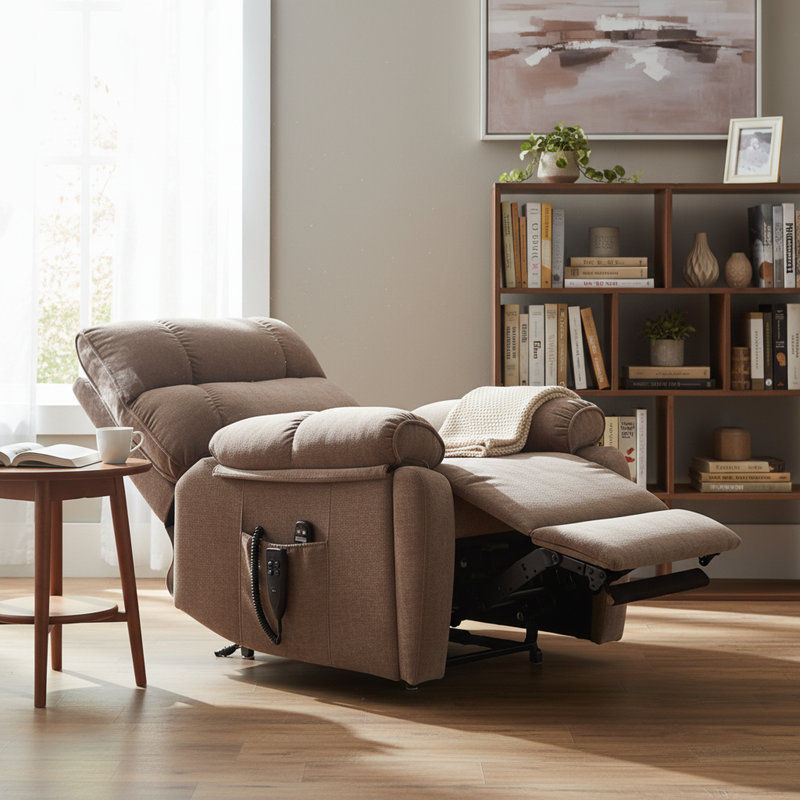 Dual Motor Power Lift Recliner With Heat And Massage, 350 Lbs Capacity, Hidden Cup Holders & Remote Control, Brown