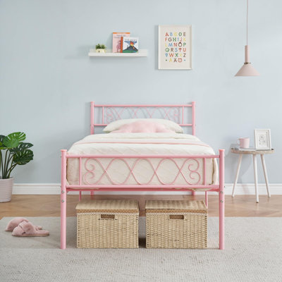 Base de lit plateforme avec tête de lit, sommier robuste avec support à lattes en métal, aucun sommier requis, rangement sous le lit