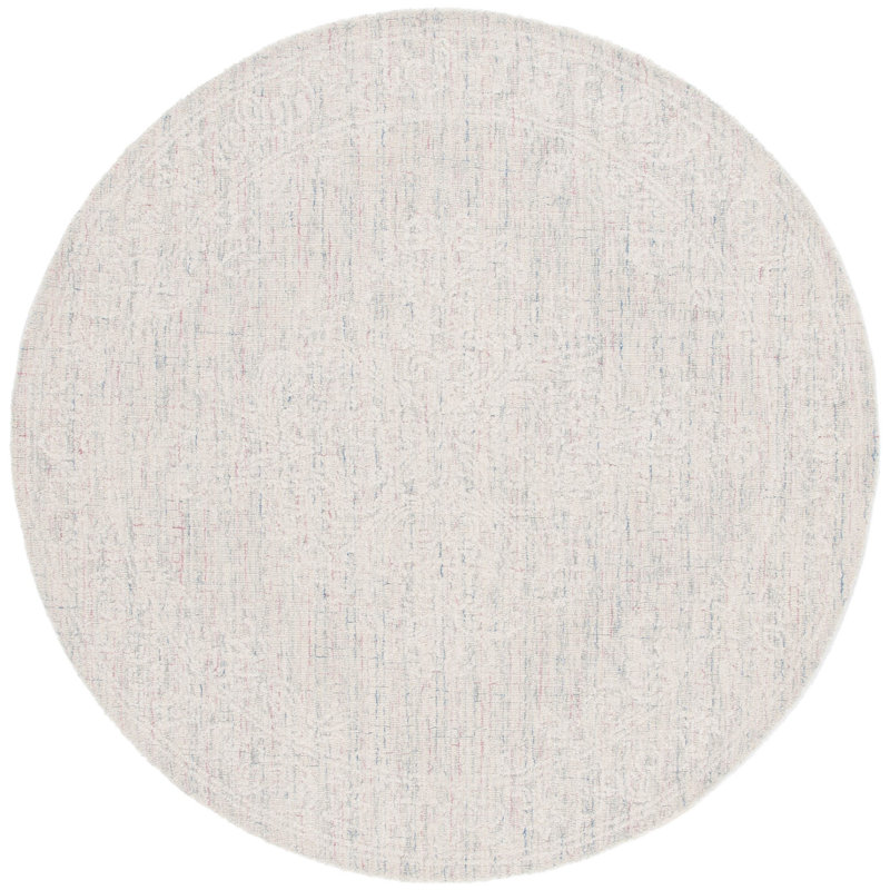 Hadees Hand Tufted Wool Cotton Pet Oriental Rug in Light Gray/Ivory, Round 6'