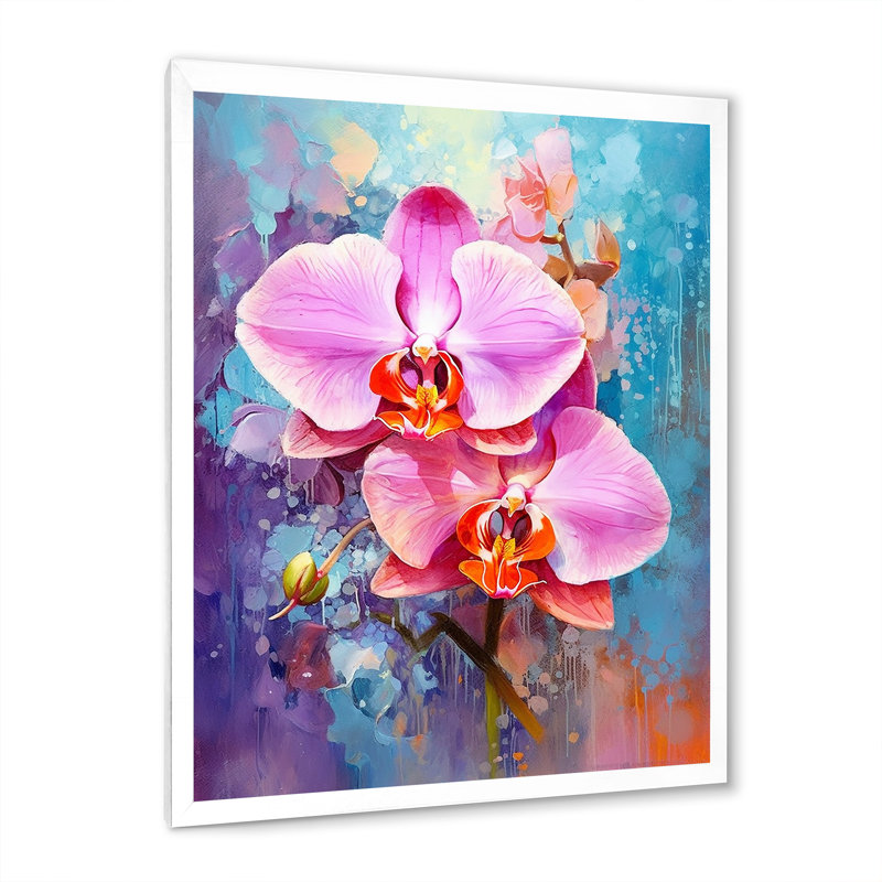 Orchidées bleues abstraites Euphoria, H 44 po x l 34 po x P 1,5 po, Cadre simple blanc