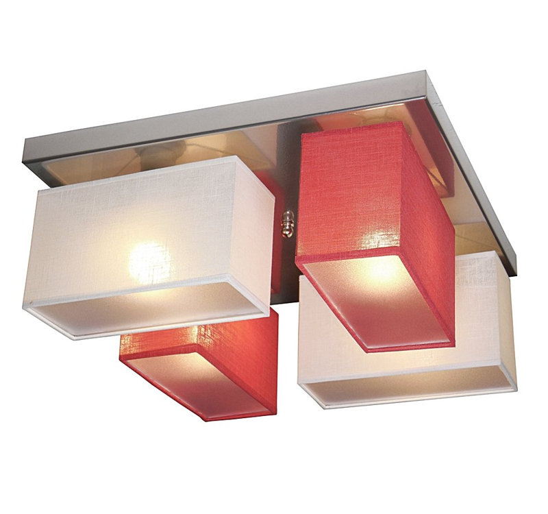 Partridge Fabric Semi Flush Mount, White/Red