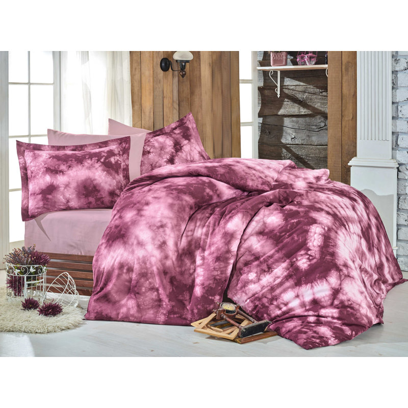 Ensemble de housse de couette 100% coton Gerold, Housse de couette double TG + 3 pièces supplémen, Marron