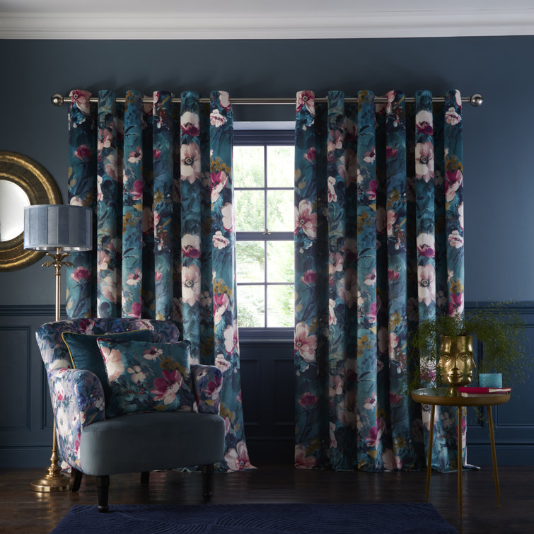 Clarissa Floral Room Darkening Window Curtain Panel Set –