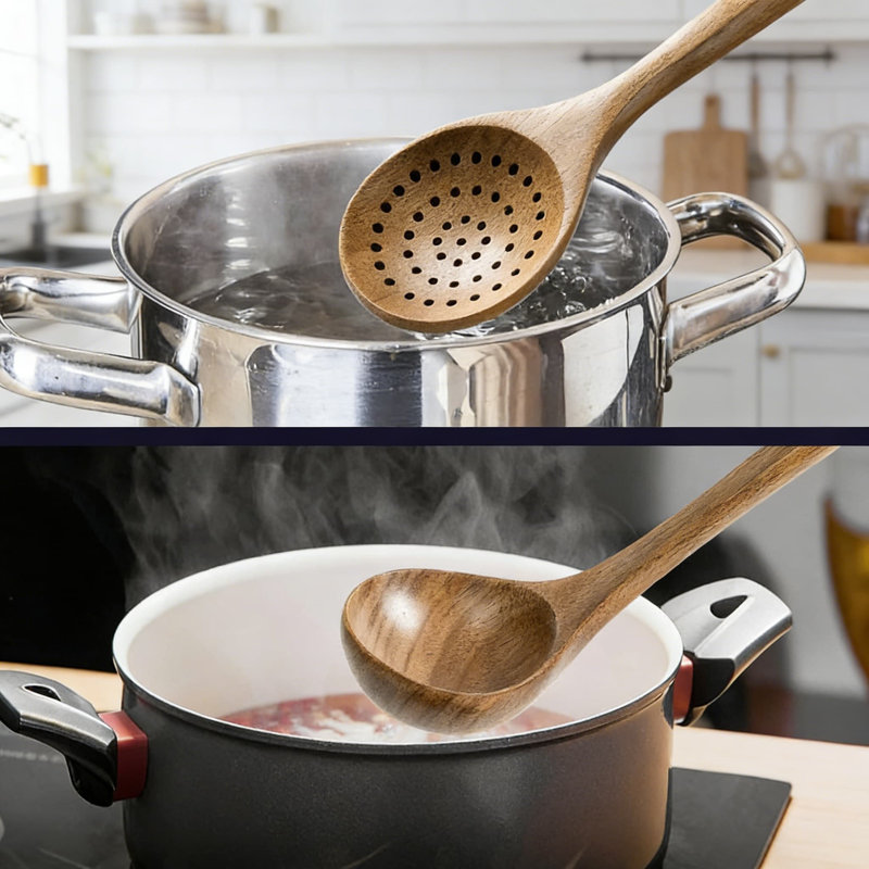 Acacia Wooden Utensil Set With Spoon Rest - 8-Piece Nonstick Cooking Spoons And Spatulas For Everyday Kitchen Use, Durable And Heat Resistant