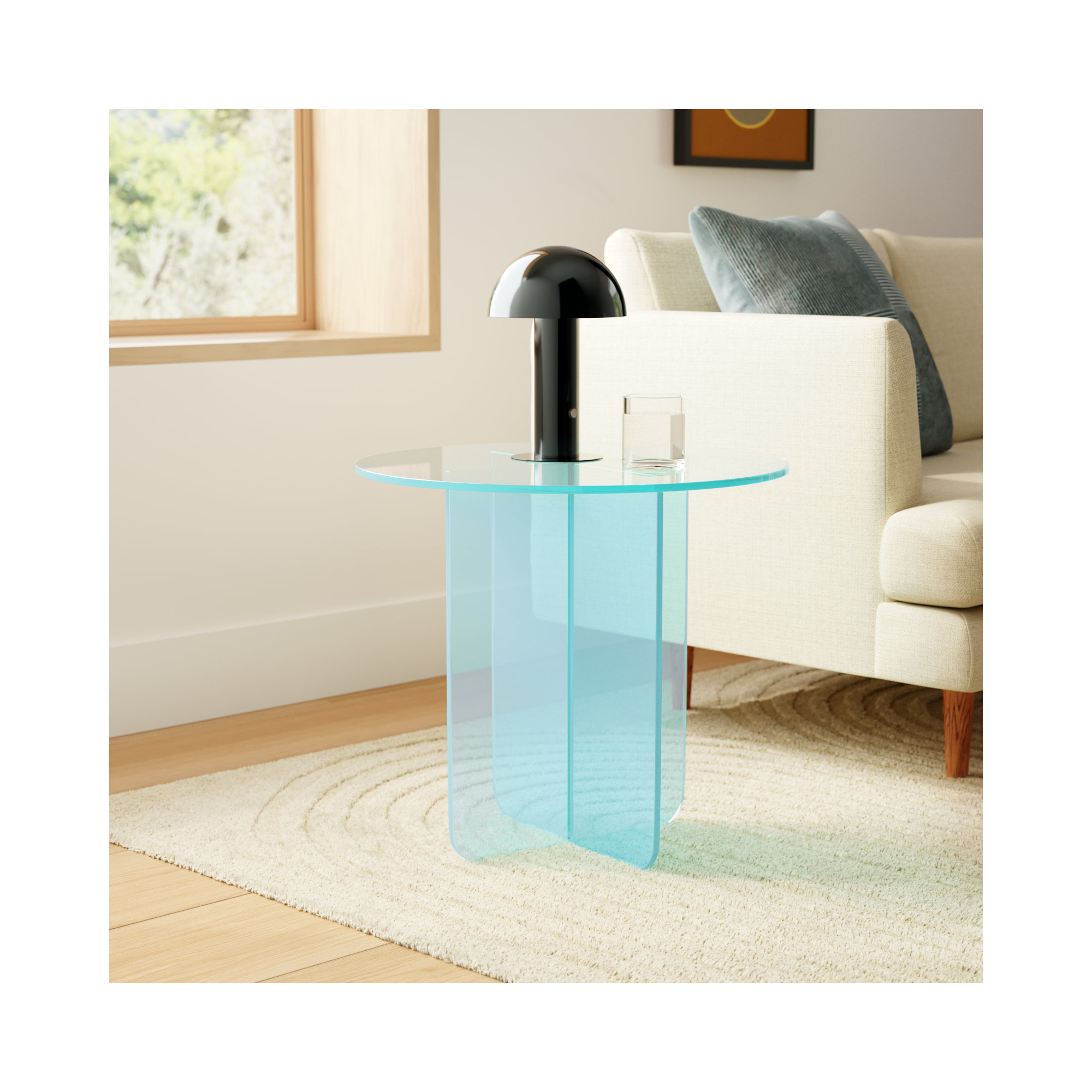 Vinci Large End Table In Iridescent Glass, 20" H x 22" W x 22" D