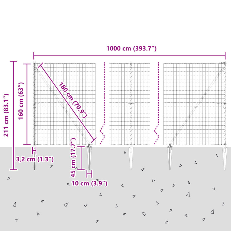 Border Fencing, Silver, 160 x 1000 x 0.2 cm