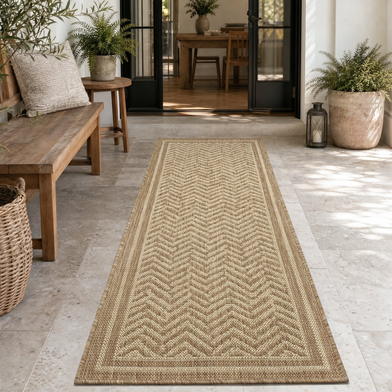 Tapis de couloir intérieur / extérieur Modern, Beige/brun, Runner 2' x 8'